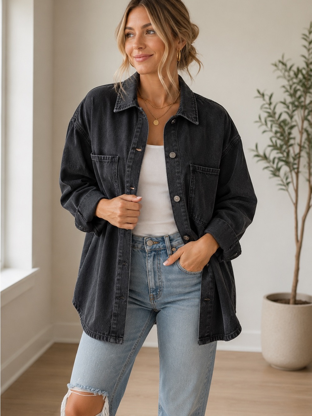 Hudson Oversized Denim Jacket NWT Black Vintage Night Utility Shacket S